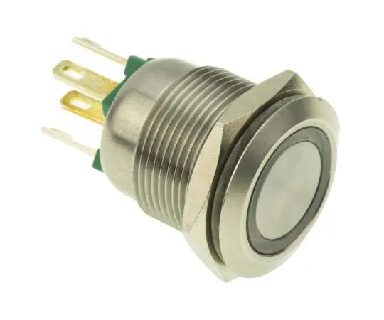 63-7730-28　Bulgin Single Pole Single Throw (SPST) Momentary Push Button Switch, IP66, 19.2 (Dia.)mm, Panel Mount, 24V dc　MPI002/28/GN