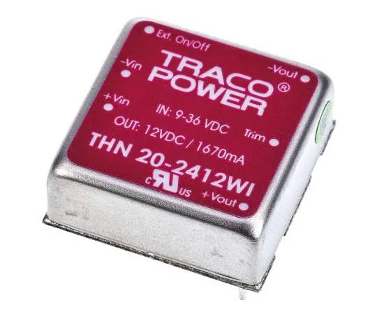 63-7725-19　TRACOPOWER THN 20WI 20W Isolated DC-DC Converter Through Hole, Voltage in 9 → 36 V dc, Voltage out 12V dc　THN 20-2412WI