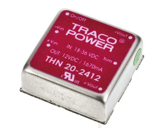 63-7725-16　TRACOPOWER THN 20 20W Isolated DC-DC Converter Through Hole, Voltage in 18 → 36 V dc, Voltage out 12V dc　THN 20-2412