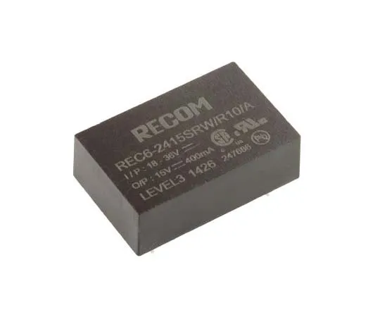 63-7723-20　Recom REC6 6W Isolated DC-DC Converter Through Hole, Voltage in 18 → 36 V dc, Voltage out 15V dc　REC6-2415SRW/R10/A