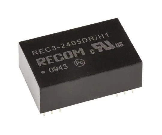 63-7672-01　Recom REC3 3W Isolated DC-DC Converter Through Hole, Voltage in 20.4 → 27.6 V dc, Voltage out ±5V dc　REC3-2405DR/H1