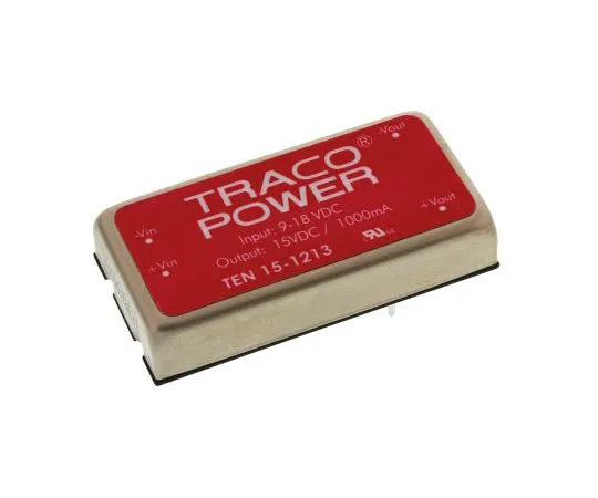63-7558-10　TRACOPOWER TEN 15 15W Isolated DC-DC Converter Through Hole, Voltage in 9 → 18 V dc, Voltage out 15V dc　TEN 15-1213