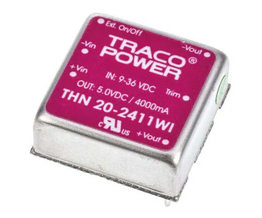 63-7725-17　TRACOPOWER THN 20WI 20W Isolated DC-DC Converter Through Hole, Voltage in 9 → 36 V dc, Voltage out 5V dc　THN 20-2411WI