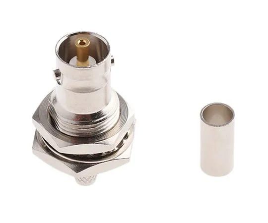 63-7683-11　TE Connectivity Straight 50Ω Panel Mount Bulkhead Fitting BNC Connector, jack, Nickel, Crimp Termination, RG141 A/U,　1-1337433-0