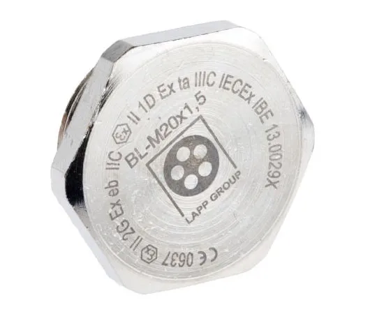 63-7655-13　Lapp ATEX M20 Plug, Nickel Plated Brass, Threaded, IP68　52103123