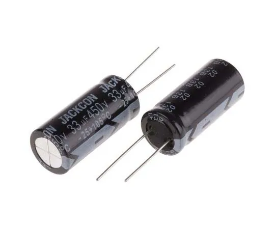 63-7738-48　RS PRO 33μF 450V dc Aluminium Electrolytic Capacitor, Through Hole 16 (Dia.) x 36mm +105°C 16mm 7.5mm 36mm　170-1324