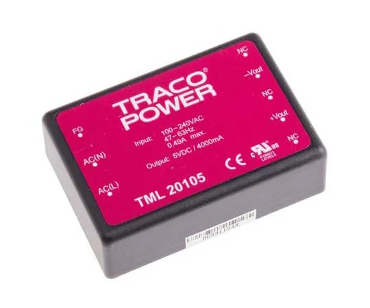 63-7725-56　TRACOPOWER 20W 1 Output Embedded Switch Mode Power Supply SMPS, 4A, 5V dc Encapsulated　TML 20105