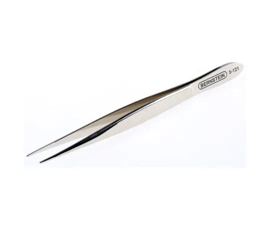 63-7653-86　Bernstein Tools for electronics 120 mm, Nickel Plated Steel, Straight; Narrow Pointed; Serrated, Tweezers　5-121