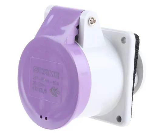 63-7665-55　RS PRO IP44 Purple Panel Mount 2P Industrial Power Socket, Rated At 16A, 20 → 25 V　668-5367
