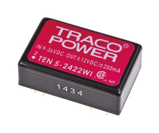 63-7620-73　TRACOPOWER TEN 5WI 6W Isolated DC-DC Converter Through Hole, Voltage in 9 → 36 V dc, Voltage out ±12V dc　TEN 5-2422WI