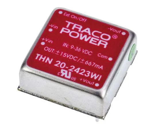 63-7725-25　TRACOPOWER THN 20WI 20W Isolated DC-DC Converter Through Hole, Voltage in 9 → 36 V dc, Voltage out ±15V dc　THN 20-2423WI