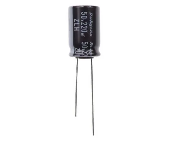 63-7717-26　Rubycon 220μF 50V dc Aluminium Electrolytic Capacitor, Through Hole 10 (Dia.) x 16mm +105°C 10mm 5mm　50ZLH220MEFC10X16