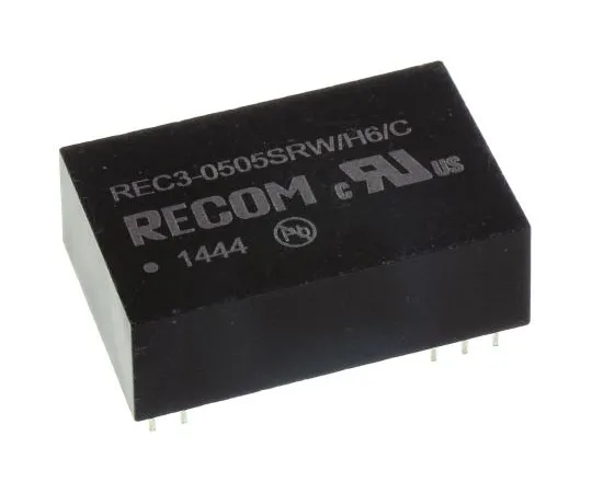 63-7672-07　Recom REC3 3W Isolated DC-DC Converter Through Hole, Voltage in 4.5 → 9 V dc, Voltage out 5V dc Medical Approved　REC3-0505SRW/H6/C