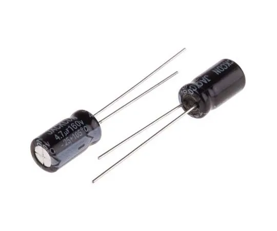 63-7738-03　RS PRO 4.7μF 160V dc Aluminium Electrolytic Capacitor, Through Hole 6.3 (Dia.) x 11mm +105°C 6.3mm 2.5mm 11mm　170-1293