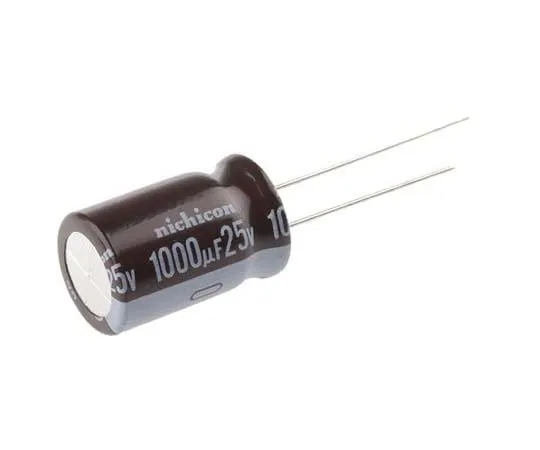 63-7746-92　Nichicon 1000μF 25V dc Aluminium Electrolytic Capacitor, Through Hole 12.5 (Dia.) x 20mm +105°C 12.5mm 5mm　UPW1E102MHD