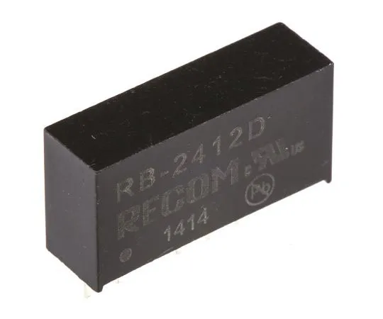 63-7567-92　Recom RB 1W Isolated DC-DC Converter Through Hole, Voltage in 21.6 → 26.4 V dc, Voltage out ±12V dc　RB-2412D