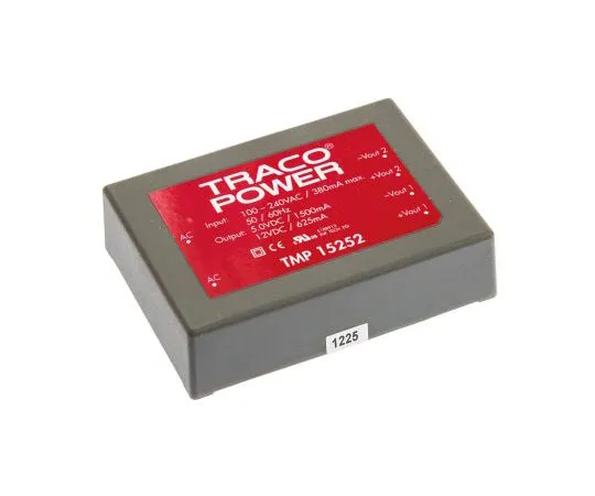 63-7654-60　TRACOPOWER 15W Dual Output Embedded Switch Mode Power Supply SMPS, 1.5 A, 625 mA, 5/12V dc Encapsulated　TMP 15252