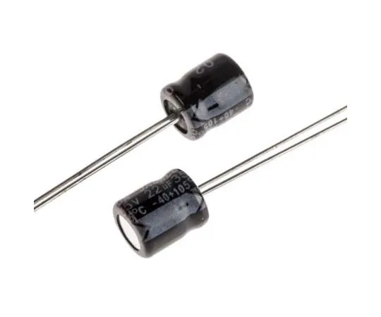 63-7727-43　RS PRO 22μF 35V dc Aluminium Electrolytic Capacitor, Through Hole 6 (Dia.) x 7mm +105°C 6mm 2.5mm 7mm　707-5701
