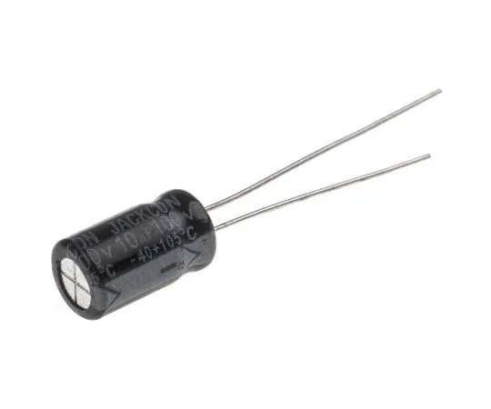 63-7737-93　RS PRO 10μF 100V dc Aluminium Electrolytic Capacitor, Through Hole 6.3 (Dia.) x 11mm +105°C 6.3mm 2.5mm 11mm　170-1285