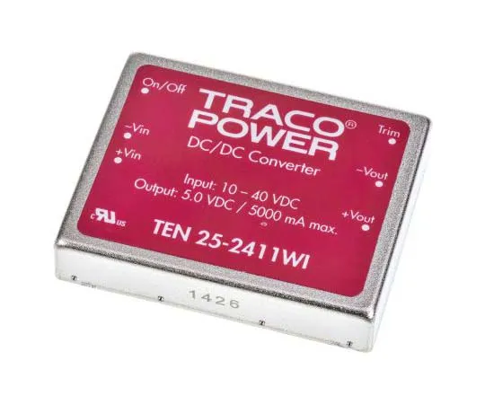 63-7725-30　TRACOPOWER TEN 25WI 25 W, 30 W Isolated DC-DC Converter Through Hole, Voltage in 10 → 40 V dc, Voltage out 5V dc　TEN 25-2411WI
