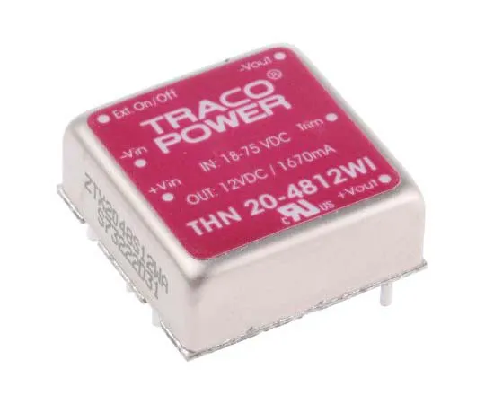 63-7725-24　TRACOPOWER THN 20WI 20W Isolated DC-DC Converter Through Hole, Voltage in 18 → 75 V dc, Voltage out 12V dc　THN 20-4812WI