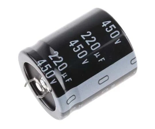 63-7782-73　Nichicon 220μF 450V dc Aluminium Electrolytic Capacitor, Through Hole 30 (Dia.) x 35mm +105°C 30mm 10mm　LGU2W221MELB