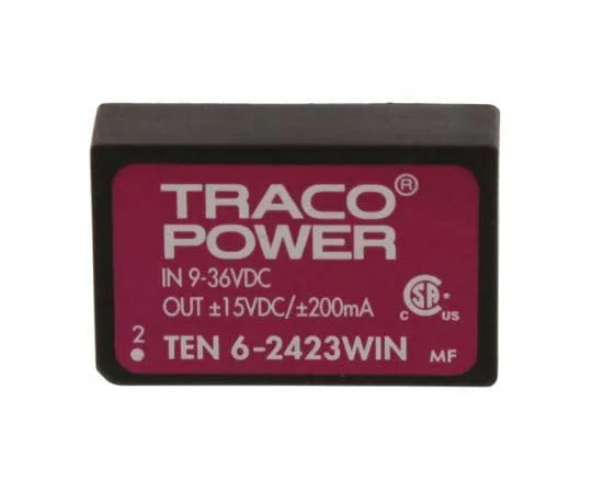 63-7805-80　TRACOPOWER TEN 6WIN 6W Isolated DC-DC Converter Through Hole, Voltage in 9 → 36 V dc, Voltage out ±15V dc　TEN 6-2423WIN