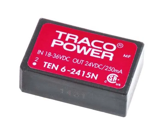 63-7805-70　TRACOPOWER TEN 6N 6W Isolated DC-DC Converter Through Hole, Voltage in 18 → 36 V dc, Voltage out 24V dc　TEN 6-2415N