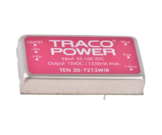 63-7773-66　TRACOPOWER TEN 20WIR 20W Isolated DC-DC Converter Through Hole, Voltage in 43 → 160 V dc, Voltage out 15V dc　TEN 20-7213WIR
