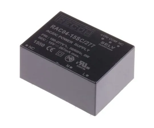 63-8040-18　Recom 4W 1 Output Embedded Switch Mode Power Supply SMPS, 267mA, 15V dc Encapsulated　RAC04-15SC/277