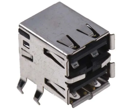 63-7993-88　TE Connectivity Dual Port Right Angle PCB Mount, Through Hole, Version 2.0 Type A USB Connector, Receptacle　5787745-1