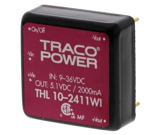 63-7773-29　TRACOPOWER THL 10WI 10W Isolated DC-DC Converter Through Hole, Voltage in 9 → 36 V dc, Voltage out 5V dc　THL 10-2411WI