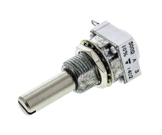 63-7987-08　Vishay 1 Gang Rotary Cermet Potentiometer with a 6 mm Dia. Shaft, 500Ω, ±10%, 1W, Linear P11S1V0FLSY00501KA　P11S1V0FLSY00501KA