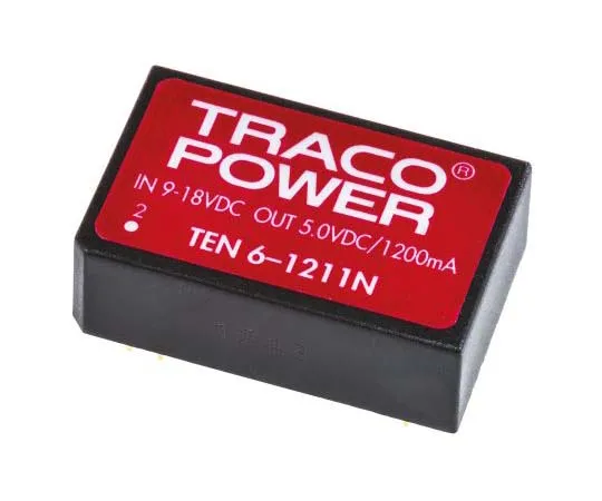 63-7805-65　TRACOPOWER TEN 6N 6W Isolated DC-DC Converter Through Hole, Voltage in 9 → 18 V dc, Voltage out 5V dc　TEN 6-1211N