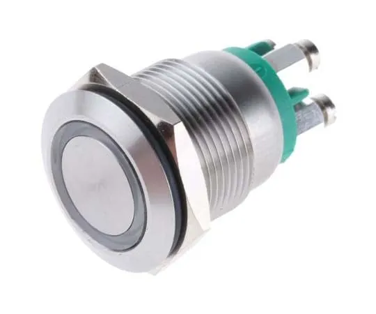 63-7769-02　Bulgin Single Pole Single Throw (SPST) Momentary Green LED Push Button Switch, IP66, 19.2 (Dia.)mm, Panel Mount, 24V dc　MPI002/TE/GN/6