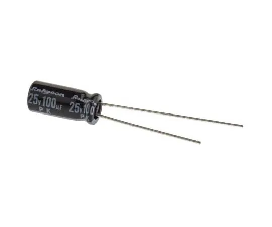 63-7818-08　Rubycon 100μF 25V dc Aluminium Electrolytic Capacitor, Through Hole 5 (Dia.) x 11mm +85°C 5mm 2mm　25PK100MEFC5X11