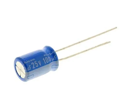 63-7814-60　Nichicon 100μF 25V dc Aluminium Electrolytic Capacitor, Through Hole 8 x 11.5mm +125°C 8mm 3.5mm　UBT1E101MPD8