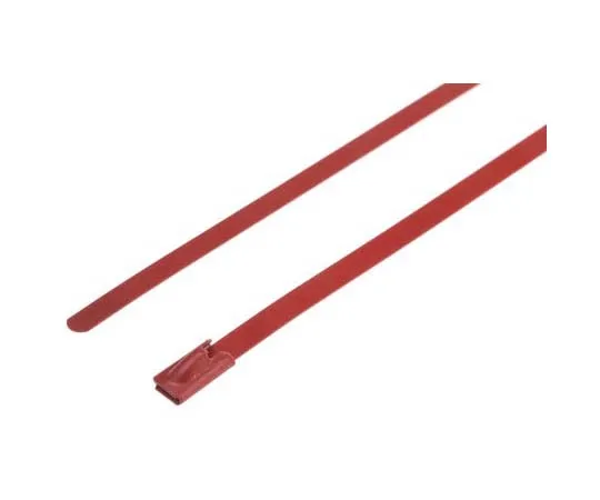 63-7790-32　RS Pro Red Polyester Coated Stainless Steel Roller Ball Cable Tie, 200mm x 4.6 mm　743-6229