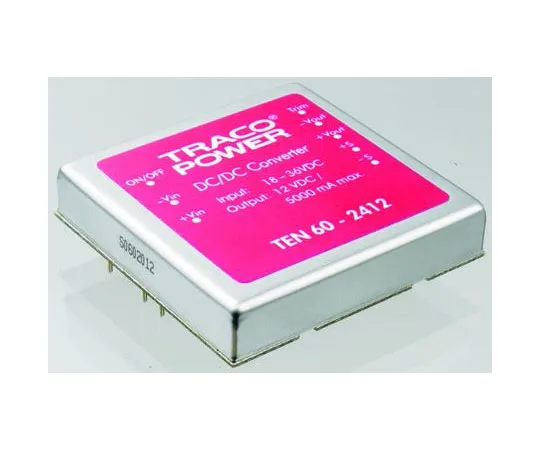 63-8303-57　TRACOPOWER TEN 60 60W Isolated DC-DC Converter Through Hole, Voltage in 18 → 36 V dc, Voltage out 3.3V dc　TEN 60-2410