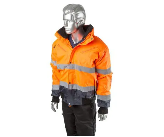 63-8085-01　RS PRO Navy/Orange Men's M Waterproof Polyester Hi Vis Bomber Jacket　918-6005