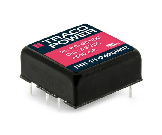 63-8423-96　TRACOPOWER THN 15WIR 15W Isolated DC-DC Converter PCB Mount, Voltage in 18 → 75 V dc, Voltage out ±12V dc　THN 15-4822WIR